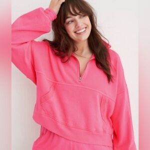 Aerie Bright Pink Half-Zip Sweatshirt and Shorts Set